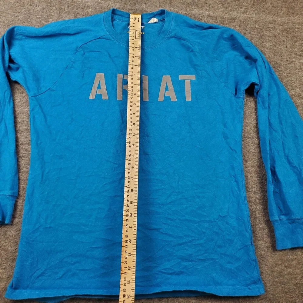 Ariat Shirt Mens Medium Blue Long Sleeve Rebar Block Spell Out Graphic Work Wear